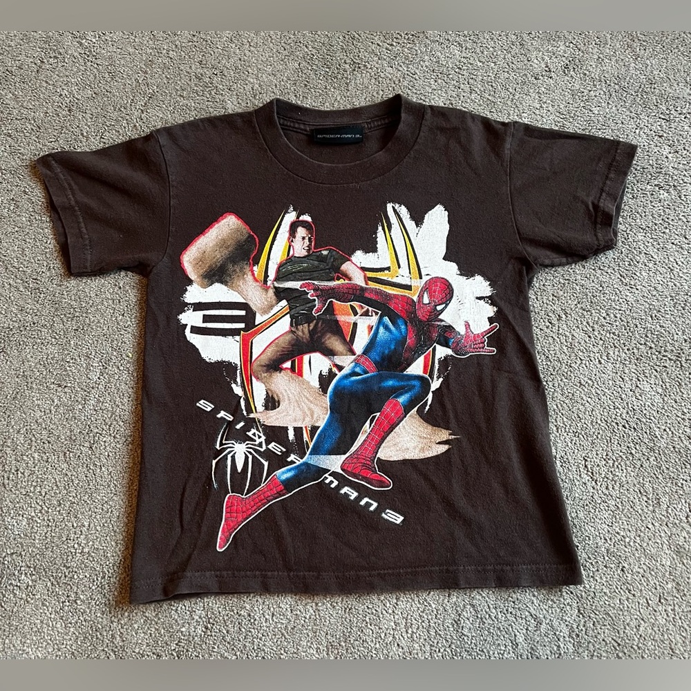 Vintage 2007 Spider-Man 3 Youth size Medium (5/6) Brown Short Sleeve Shirt